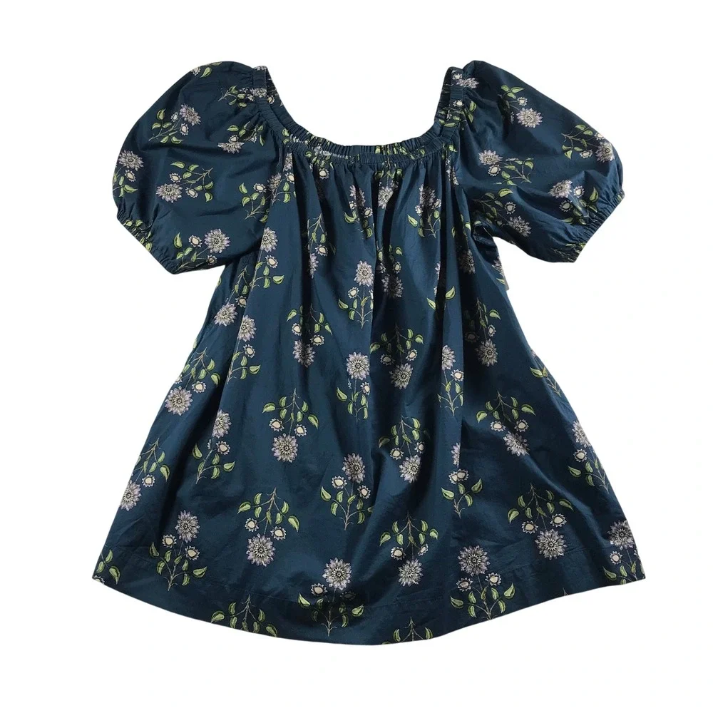 Old Navy Women 2X Teal Floral Puff Sleeve Cotton Boho Blouse Top 766909-00-1